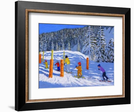 Colourful Skiing, Les Arcs, France, 2018-Andrew Macara-Framed Premium Giclee Print