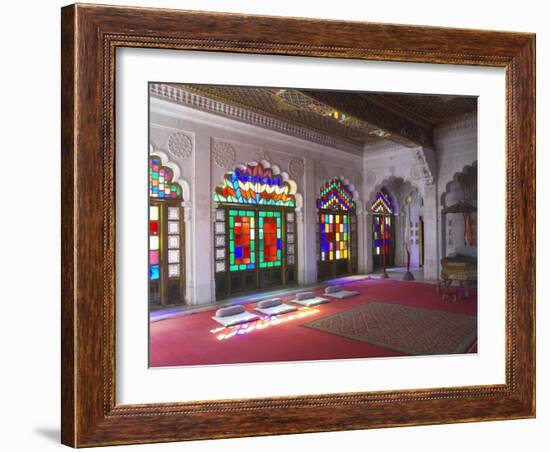 Colourful Stained Glass in the Maharaja's Throne Room, Meherangarh Fort Museum, Jodhpur, India-Eitan Simanor-Framed Photographic Print