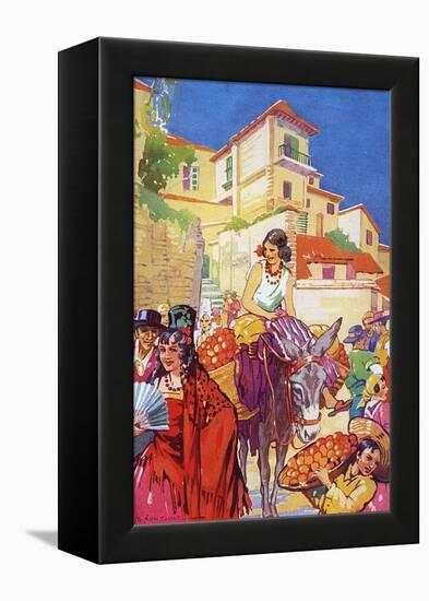 Colourful Street Life in Granada, Spain-null-Framed Stretched Canvas