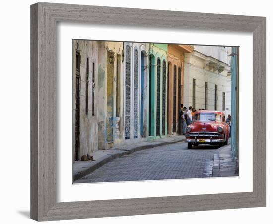 Colourful Street With Traditional Old American Car Parked, Old Havana, Cuba, West Indies, Caribbean-Martin Child-Framed Photographic Print