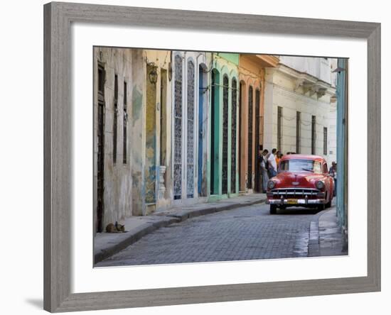 Colourful Street With Traditional Old American Car Parked, Old Havana, Cuba, West Indies, Caribbean-Martin Child-Framed Photographic Print