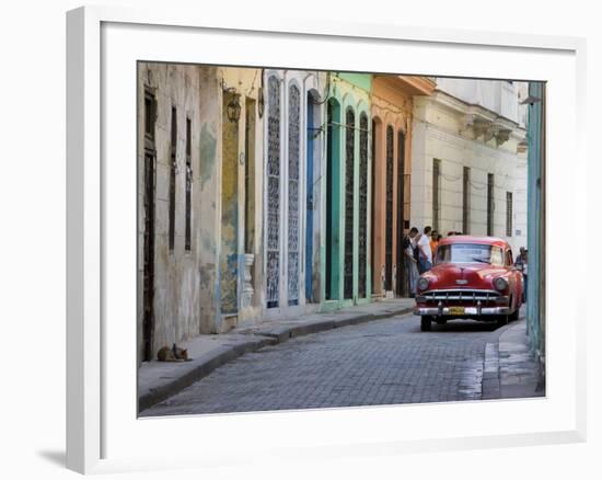 Colourful Street With Traditional Old American Car Parked, Old Havana, Cuba, West Indies, Caribbean-Martin Child-Framed Photographic Print