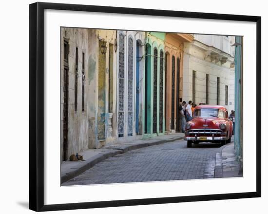 Colourful Street With Traditional Old American Car Parked, Old Havana, Cuba, West Indies, Caribbean-Martin Child-Framed Photographic Print