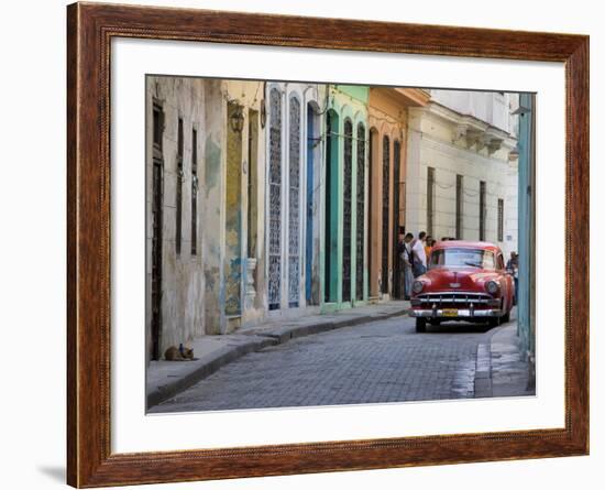 Colourful Street With Traditional Old American Car Parked, Old Havana, Cuba, West Indies, Caribbean-Martin Child-Framed Photographic Print