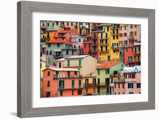 Colourful Texture Of Manarola City Of Cinque Terre - Italy-Blaz Kure-Framed Art Print