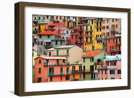 Colourful Texture Of Manarola City Of Cinque Terre - Italy-Blaz Kure-Framed Premium Giclee Print