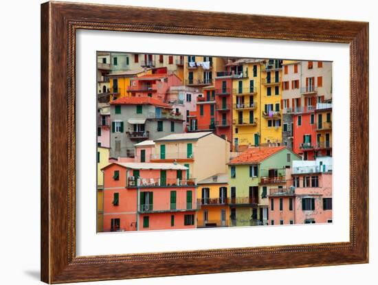 Colourful Texture Of Manarola City Of Cinque Terre - Italy-Blaz Kure-Framed Premium Giclee Print