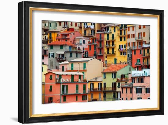 Colourful Texture Of Manarola City Of Cinque Terre - Italy-Blaz Kure-Framed Premium Giclee Print