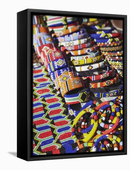 Colourful Traditional African Souvenirs on Beachfront, Durban, Kwazulu-Natal, South Africa-Ian Trower-Framed Premier Image Canvas