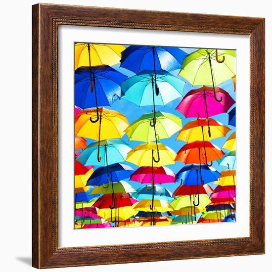 Colourful Umbrellas Square Collection - Blue Sky-Philippe Hugonnard-Framed Photographic Print