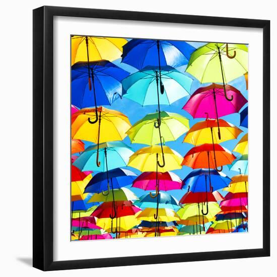 Colourful Umbrellas Square Collection - Blue Sky-Philippe Hugonnard-Framed Photographic Print