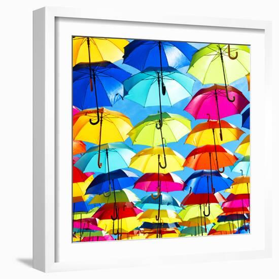 Colourful Umbrellas Square Collection - Blue Sky-Philippe Hugonnard-Framed Photographic Print