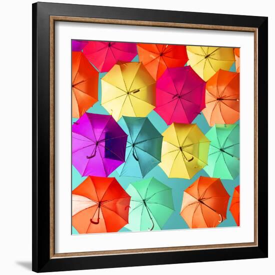 Colourful Umbrellas Square Collection - Turquoise Sky-Philippe Hugonnard-Framed Photographic Print