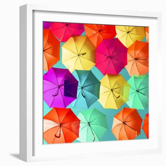 Colourful Umbrellas Square Collection - Turquoise Sky-Philippe Hugonnard-Framed Photographic Print