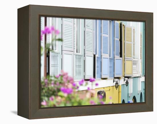 Colourful Wooden Window Shutters in the Boat Quay Area of Singapore, Southeast Asia, Asia-John Woodworth-Framed Premier Image Canvas