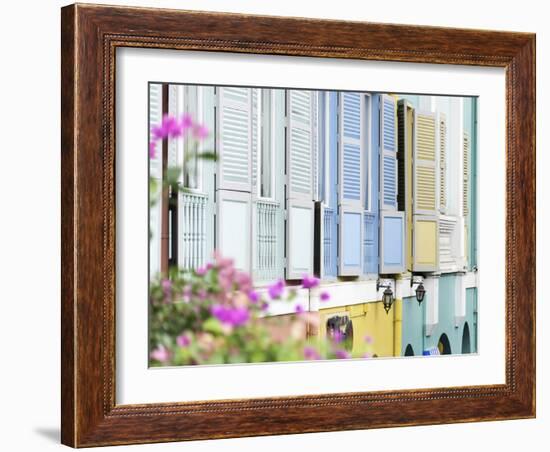 Colourful Wooden Window Shutters in the Boat Quay Area of Singapore, Southeast Asia, Asia-John Woodworth-Framed Photographic Print