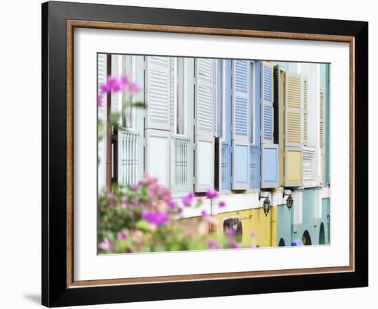 Colourful Wooden Window Shutters in the Boat Quay Area of Singapore, Southeast Asia, Asia-John Woodworth-Framed Photographic Print