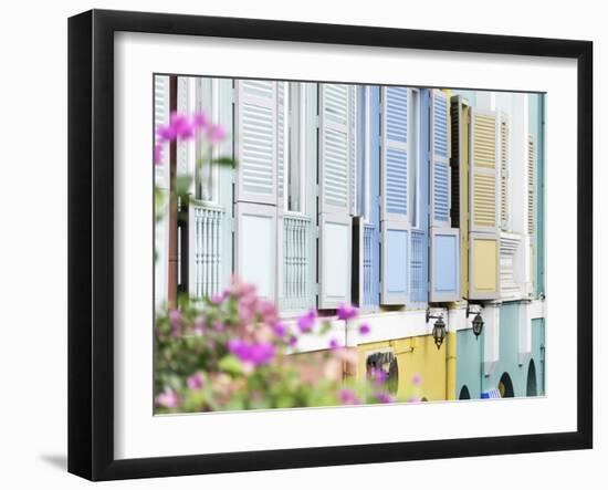 Colourful Wooden Window Shutters in the Boat Quay Area of Singapore, Southeast Asia, Asia-John Woodworth-Framed Photographic Print