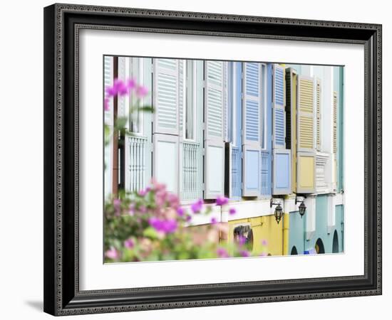 Colourful Wooden Window Shutters in the Boat Quay Area of Singapore, Southeast Asia, Asia-John Woodworth-Framed Photographic Print