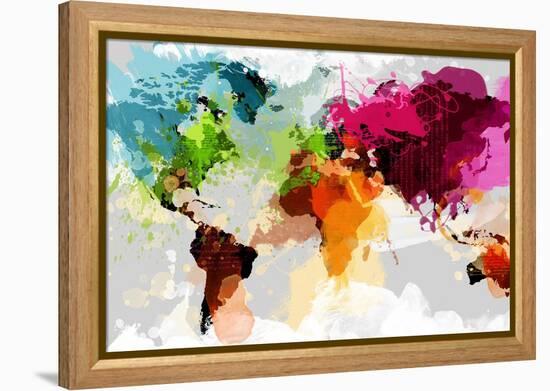 Colourful World Map-GraphINC-Framed Stretched Canvas