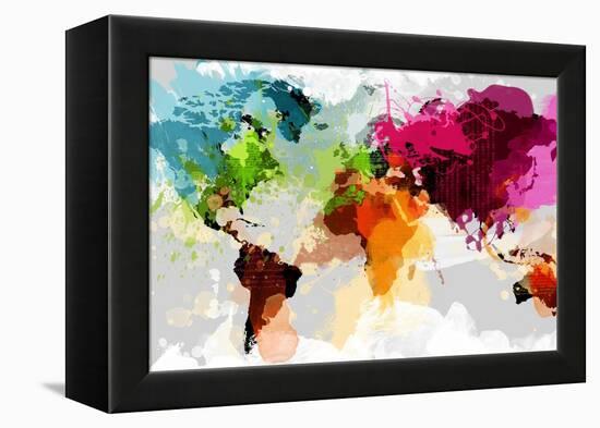 Colourful World Map-GraphINC-Framed Stretched Canvas