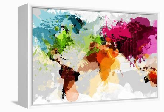 Colourful World Map-GraphINC-Framed Stretched Canvas