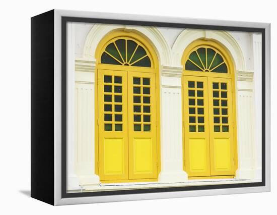 Colourfully Painted Window Shutters in Little India, Singapore, Southeast Asia-Amanda Hall-Framed Premier Image Canvas