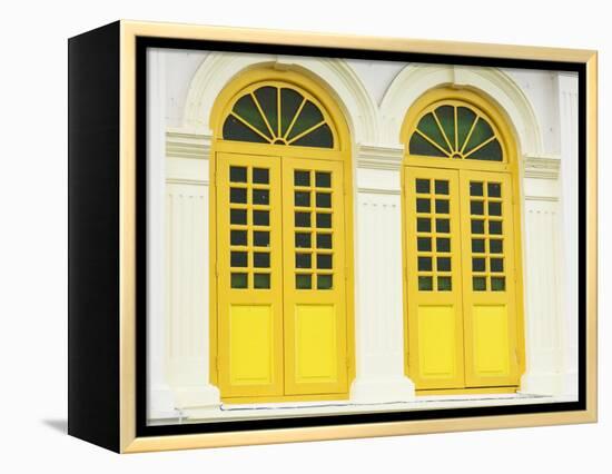 Colourfully Painted Window Shutters in Little India, Singapore, Southeast Asia-Amanda Hall-Framed Premier Image Canvas