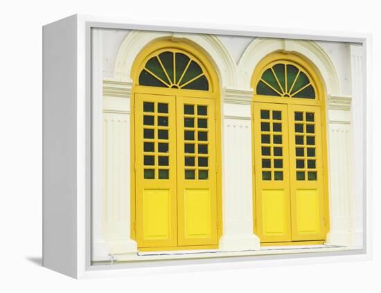 Colourfully Painted Window Shutters in Little India, Singapore, Southeast Asia-Amanda Hall-Framed Premier Image Canvas