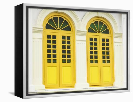 Colourfully Painted Window Shutters in Little India, Singapore, Southeast Asia-Amanda Hall-Framed Premier Image Canvas