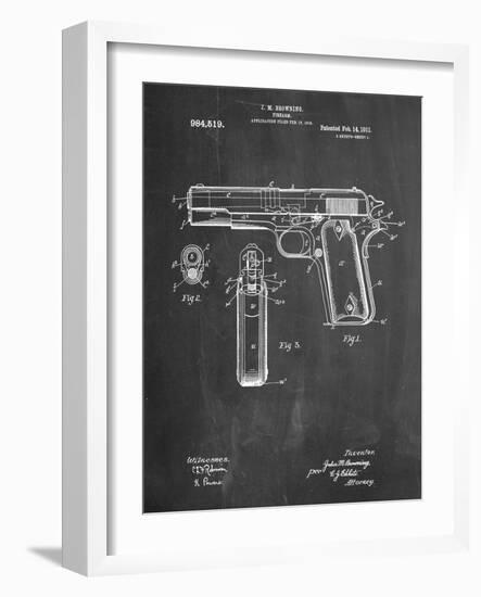 Colt 45 Patent 1911, Firearm Patent-null-Framed Art Print