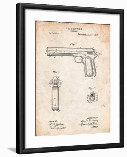 Colt Automatic Pistol of 1900 Patent-Cole Borders-Framed Art Print