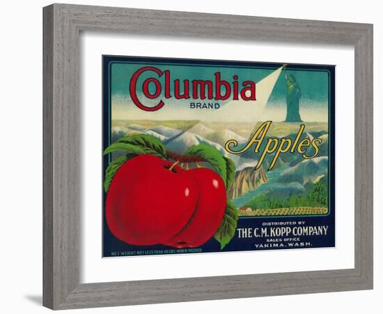 Columbia Apple Crate Label - Yakima, WA-Lantern Press-Framed Art Print