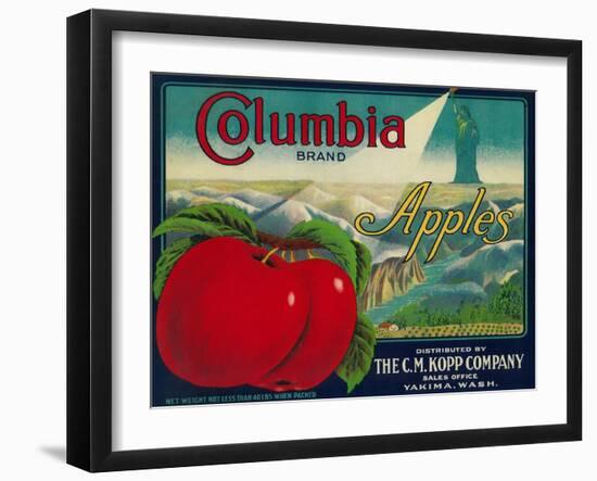 Columbia Apple Crate Label - Yakima, WA-Lantern Press-Framed Art Print