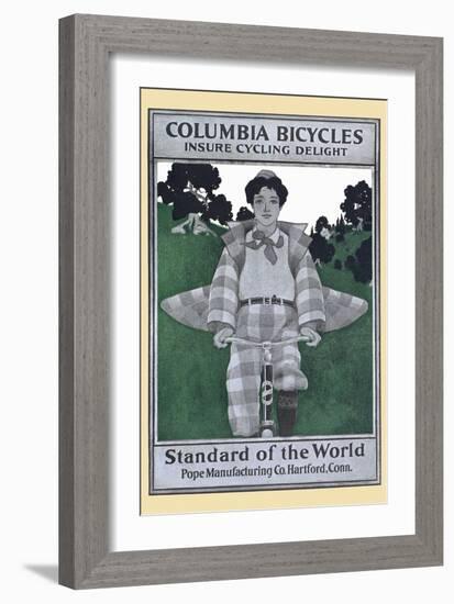 Columbia Bicycles Insure Cycling Delight, Standard of the World, Pope Manufacturing Co-Maxfield Parrish-Framed Art Print