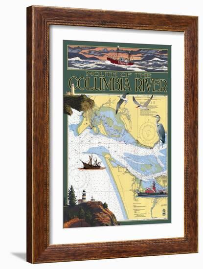 Columbia River Chart & Views-Lantern Press-Framed Art Print