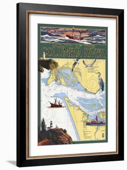 Columbia River Chart & Views-Lantern Press-Framed Art Print