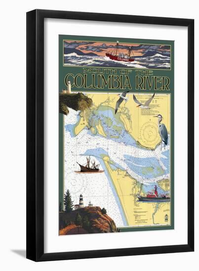 Columbia River Chart & Views-Lantern Press-Framed Art Print