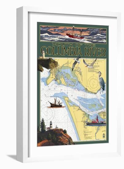 Columbia River Chart & Views-Lantern Press-Framed Art Print