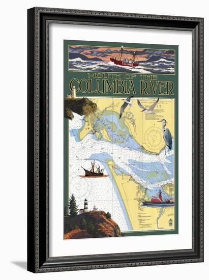 Columbia River Chart & Views-Lantern Press-Framed Art Print