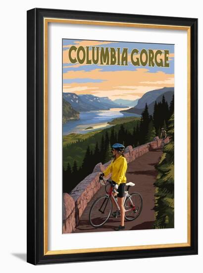 Columbia River Gorge - Bicycle Scene-Lantern Press-Framed Art Print