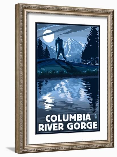 Columbia River Gorge - Bigfoot and Mountain-Lantern Press-Framed Art Print