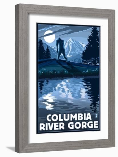 Columbia River Gorge - Bigfoot and Mountain-Lantern Press-Framed Art Print