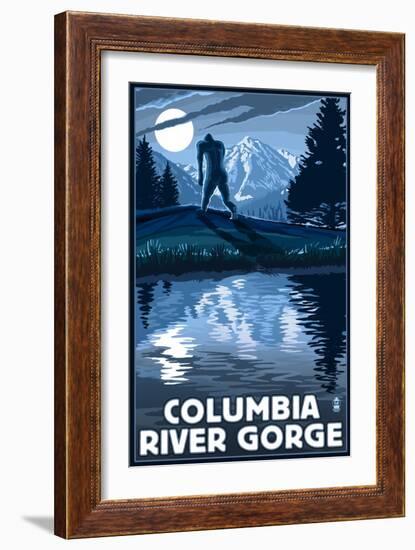 Columbia River Gorge - Bigfoot and Mountain-Lantern Press-Framed Art Print