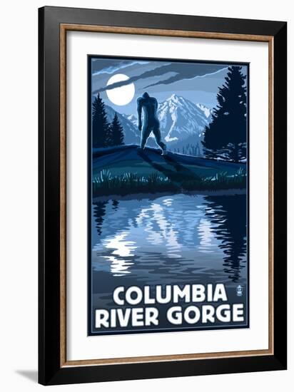 Columbia River Gorge - Bigfoot and Mountain-Lantern Press-Framed Art Print