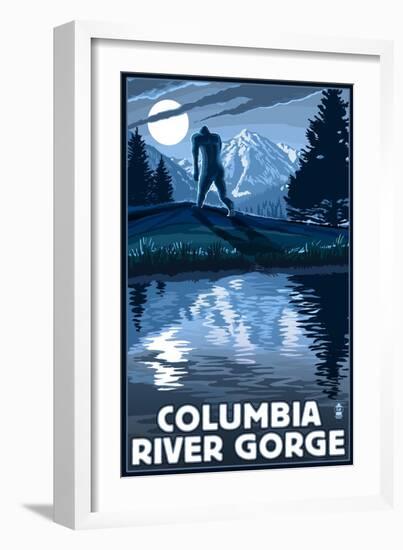 Columbia River Gorge - Bigfoot and Mountain-Lantern Press-Framed Art Print