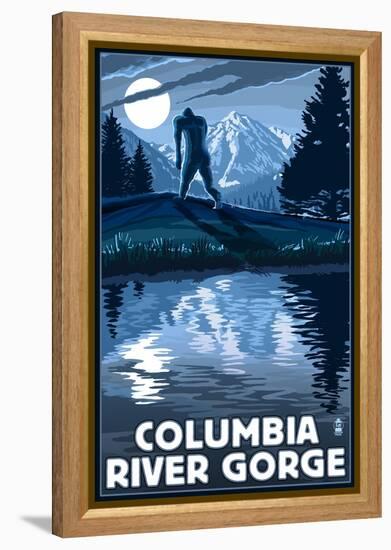 Columbia River Gorge - Bigfoot and Mountain-Lantern Press-Framed Stretched Canvas