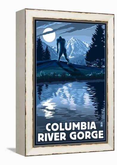 Columbia River Gorge - Bigfoot and Mountain-Lantern Press-Framed Stretched Canvas
