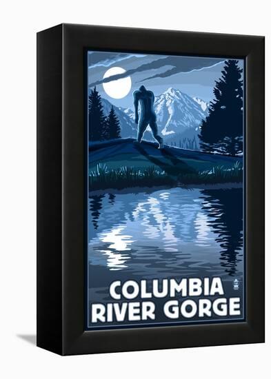 Columbia River Gorge - Bigfoot and Mountain-Lantern Press-Framed Stretched Canvas