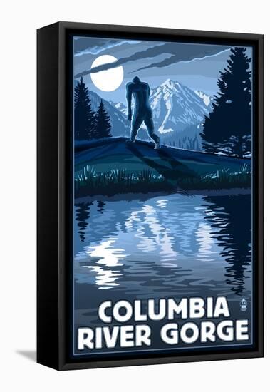 Columbia River Gorge - Bigfoot and Mountain-Lantern Press-Framed Stretched Canvas